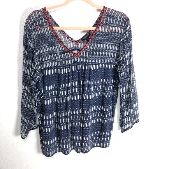 Lucky Brand Tops - Lucky Brand Blue Print Sheer Top Womens Large